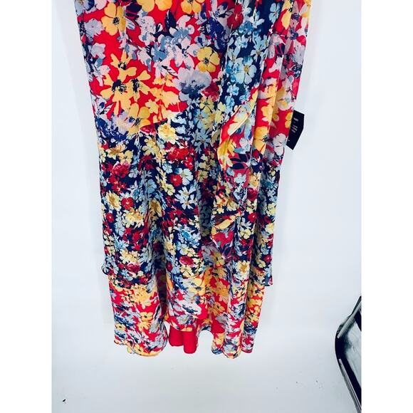 LULUS Radiant Floral Flower Chiffon Ruffles Maxi Dress Ruby Red Size Medium NEW - Picture 5 of 11
